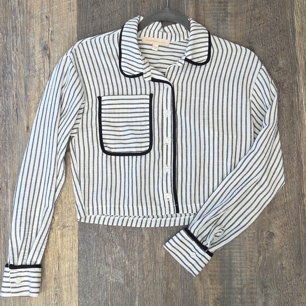 Monteau Black and White Striped Cropped Top